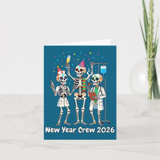Women's Funny Nurse Skeleton New Year Crew 2026 Er Karte (Vorderseite)
