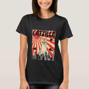 Womens Funny Retro Japanisch Catzilla Singapur Cat T-Shirt