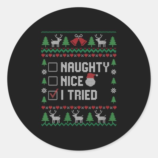 Womens Funny Santa Christmas List Nice Naughty I T Runder Aufkleber (Vorderseite)