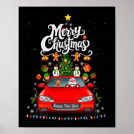 Womens Funny Santa Driving Wagon Red Truck Christm Poster (Vorne)
