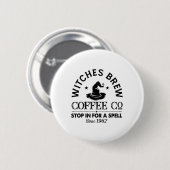 Womens Funny Witch Hexen Brew Coffee Hallowe Button (Vorne & Hinten)
