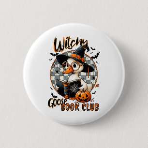Womens Funny Witchy Goose Book Club Halloween Shir Button