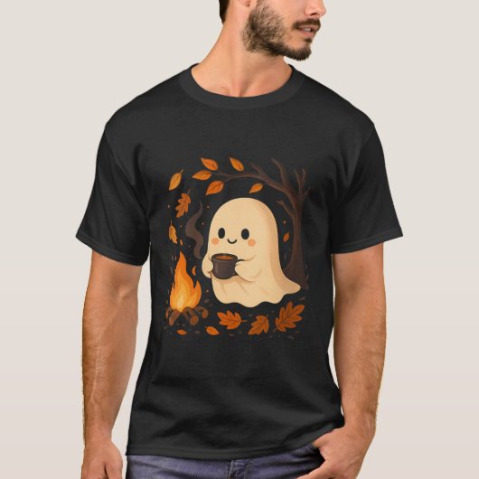 Womens Ghost By Campfire With Mug V-neck T-Shirt (Vorderseite)