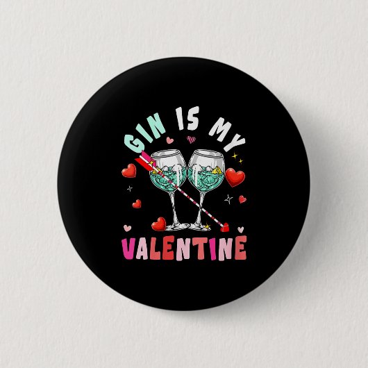 Women's Gin Is My Valentine Hearts Matching Drinke Button (Vorderseite)