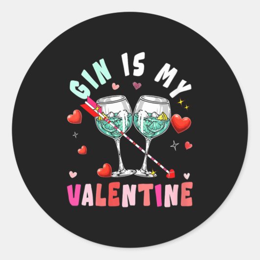 Women's Gin Is My Valentine Hearts Matching Drinke Runder Aufkleber (Vorderseite)