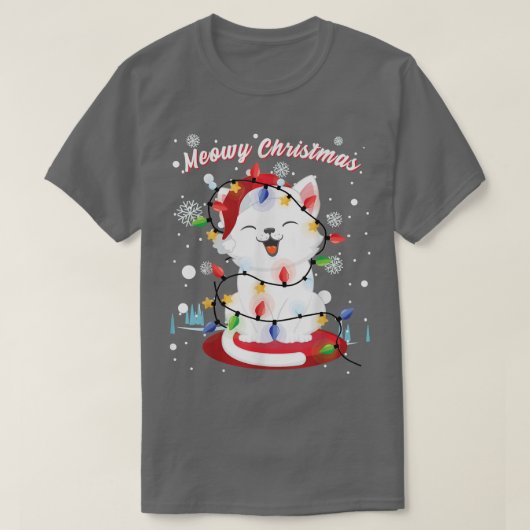 Womens Girls Cat Christmas Lights Kitty Portrait S T-Shirt (Design vorne)