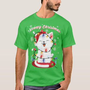 Womens Girls Cat Christmas Lights Kitty Portrait S T-Shirt