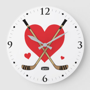 Women's Girls Love Heart Hockey Sticks Room Decor Große Wanduhr