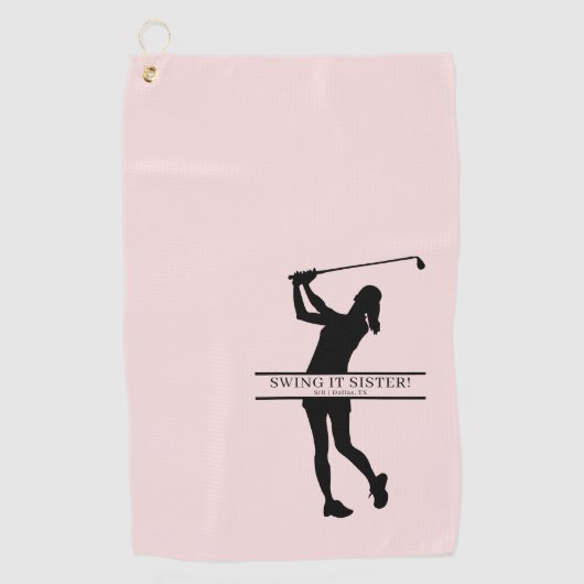 Womens Golf Silhouette Personalized Monogram City Golfhandtuch (Vorderseite)