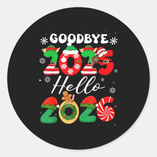 Womens Goodbye 2025 Hello 2026 Christmas Matching Runder Aufkleber (Vorderseite)