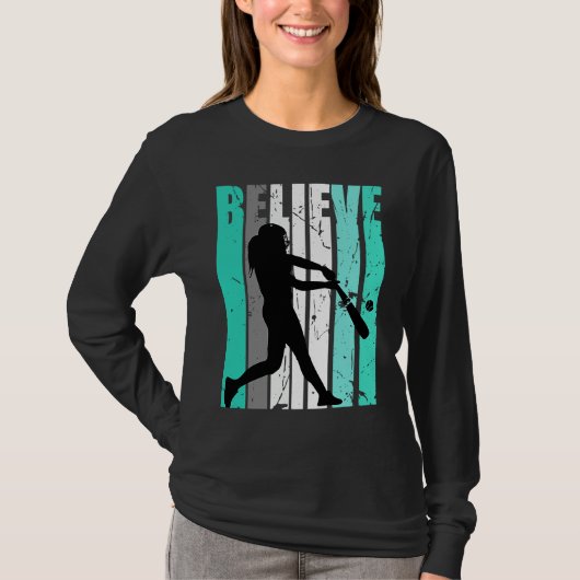 Womens Green Believe Baseball Softball Base Run Pl T-Shirt (Vorderseite)