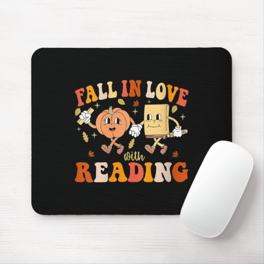 Womens Groovy Fall In Love With Reading Thanksgivi Mousepad (Mit Mouse)
