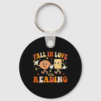 Womens Groovy Fall In Love With Reading Thanksgivi Schlüsselanhänger