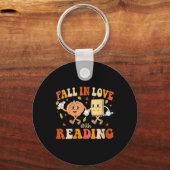 Womens Groovy Fall In Love With Reading Thanksgivi Schlüsselanhänger (Vorderseite)