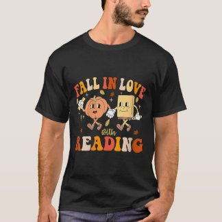 Womens Groovy Fall In Love With Reading Thanksgivi T-Shirt