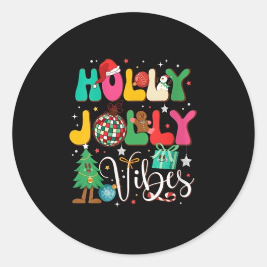 Womens Groovy Holly Xmas Jolly Christmas Vibes Mer Runder Aufkleber (Vorderseite)