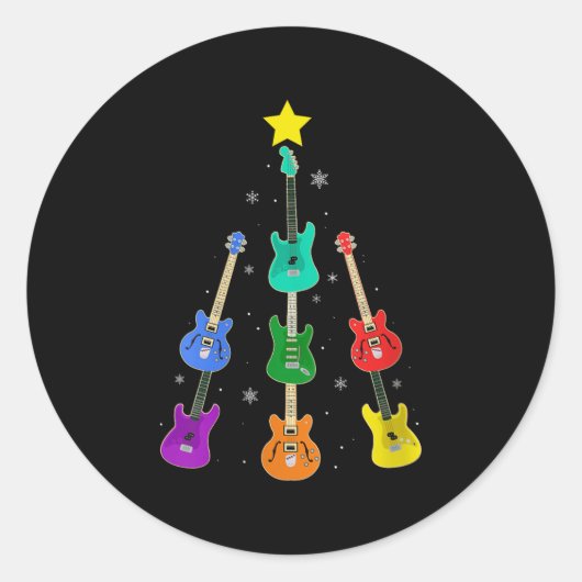 Womens Guitar Christmas Tree Musical Guitar Lovers Runder Aufkleber (Vorderseite)