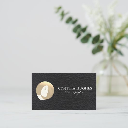 Womens Hair Black Leather Visitenkarte (Stehend Vorderseite)