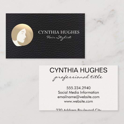 Womens Hair Black Leather Visitenkarte (Vorne/Hinten)