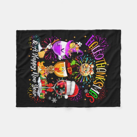 Womens Hallothanksmas & A Happy New Year Firew Fleecedecke (Vorderseite (Horizontal))