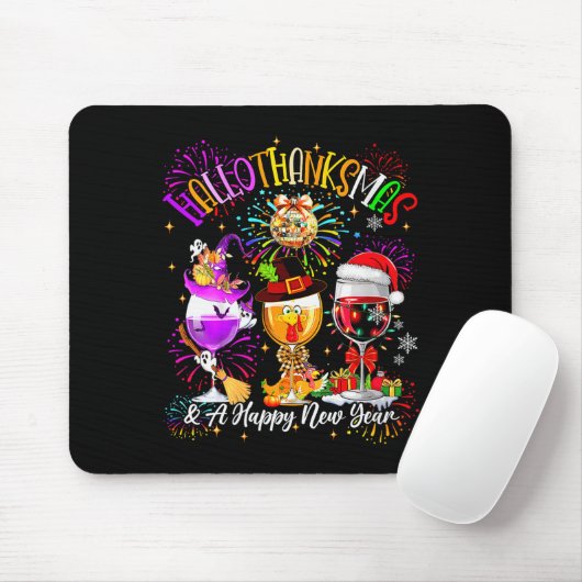 Womens Hallothanksmas & A Happy New Year Firew Mousepad (Mit Mouse)