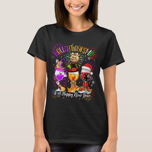 Womens Hallothanksmas & A Happy New Year Firew T-Shirt (Vorderseite)