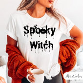 Women's Halloween Black and White Spooky Witch T-Shirt