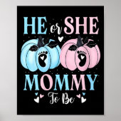Womens Halloween Pumpkin Gender Reveal He Or She M Poster (Vorne)
