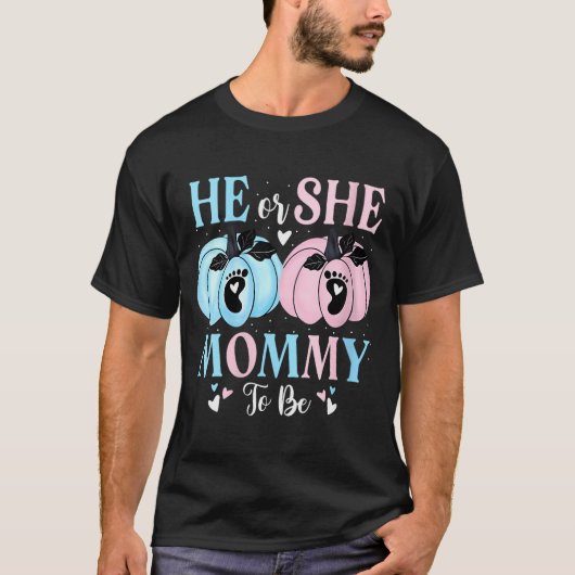 Womens Halloween Pumpkin Gender Reveal He Or She M T-Shirt (Vorderseite)