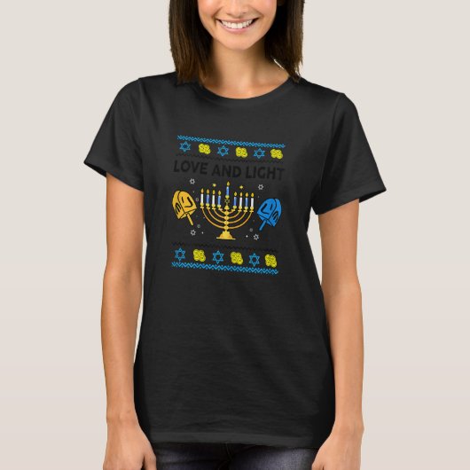 Womens Hanukkah Love & Light Ugly Chanukah Happy J T-Shirt (Vorderseite)