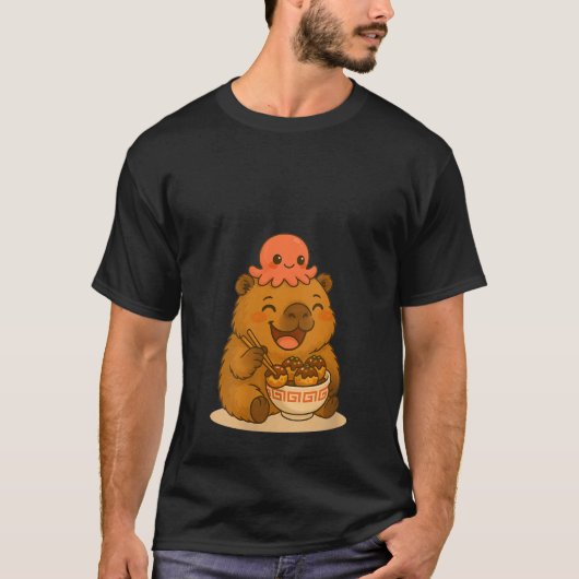 Womens Happy Capybara Eating Takoyaki with Octopus T-Shirt (Vorderseite)