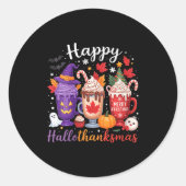 Womens Happy Hallothanksmas Coffee Lover Halloween Runder Aufkleber (Vorderseite)
