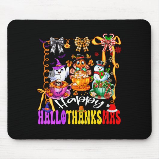 Womens Happy Hallothanksmas Coquette Bow Coffee La Mousepad (Vorne)