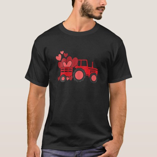 Womens Happy Valentines Day Heart In Tractor Funny T-Shirt (Vorderseite)