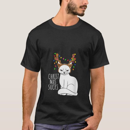 Womens Hate The Holidays Angry Cat Reindeer Funny  T-Shirt (Vorderseite)