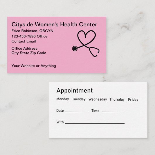 Women's Health OBGYN Appointment Cards Terminkarte (Vorne/Hinten)