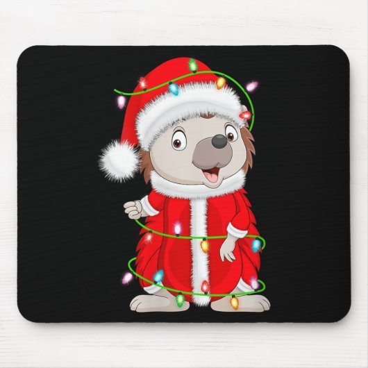 Womens Hedgehog Christmas Lights Santa Costume Cut Mousepad (Vorne)
