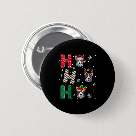 Womens Ho Ho Ho Blue Heeler Dog Matching Christmas Button (Vorne & Hinten)