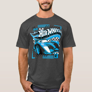 Womens Hot Wheels Blue Geometric Race Car T-Shirt