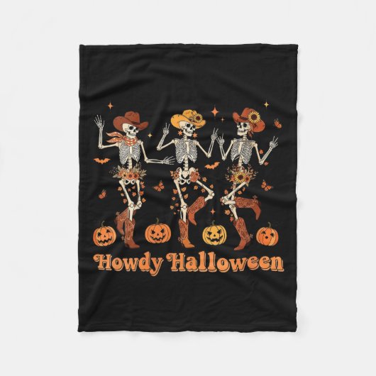 Womens Howdy Halloween Cowboy Cowgirl Skeleton Dan Fleecedecke (Vorderseite)