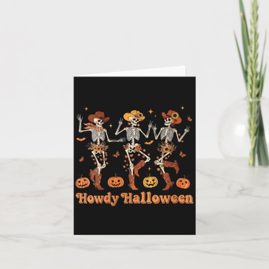 Womens Howdy Halloween Cowboy Cowgirl Skeleton Dan Karte (Vorderseite)