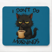 Womens I Don't Do Mornings Funny Quote Black Cat L Mousepad (Vorne)