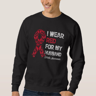 Womens I Wear Red For My Husband Red Ribbon Stroke Sweatshirt