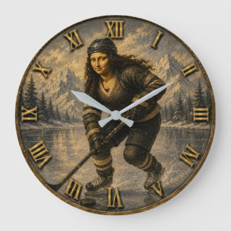 Women's Ice Hockey Funny Mona Lisa Hockey Player Große Wanduhr