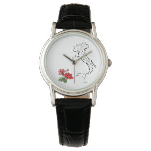 *~* Women's Italia Italien Karte Rose Leather Armbanduhr