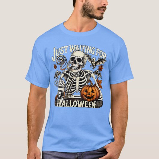 Womens Just Waiting For Halloween Skeleton Coffee T-Shirt (Vorderseite)