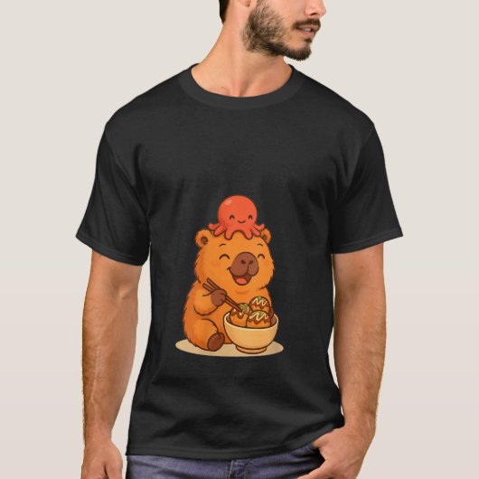 Womens Kawaii Capybara with Octopus Eating Takoyak T-Shirt (Vorderseite)