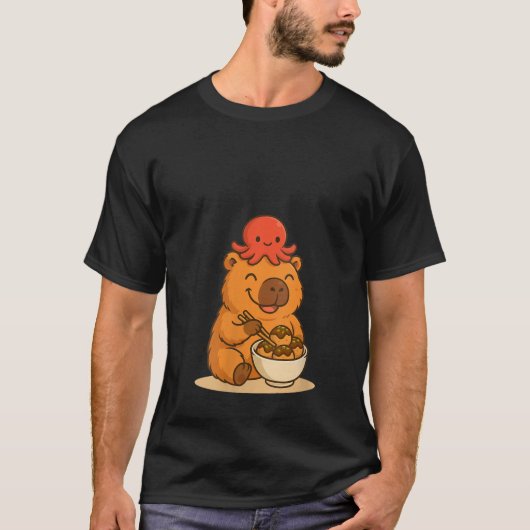 Womens Kawaii Capybara with Octopus Eating Takoyak T-Shirt (Vorderseite)