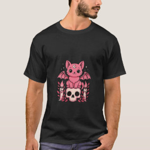 Womens Kawaii Pastel Goth Niedlich Creepy Cat Bat  T-Shirt