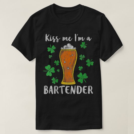 Womens Kiss Me Ich bin Barkeeper Lucky Kleeblatt S T-Shirt (Design vorne)